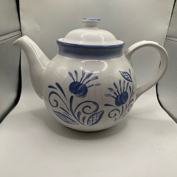 Vintage Corelle Coordinates Oceanview Stoneware Teapot Blue White Retired. - Picture 4 of 8